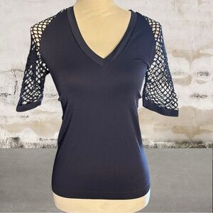VENUS Black Mesh Sleeve V-Neck Blouse
